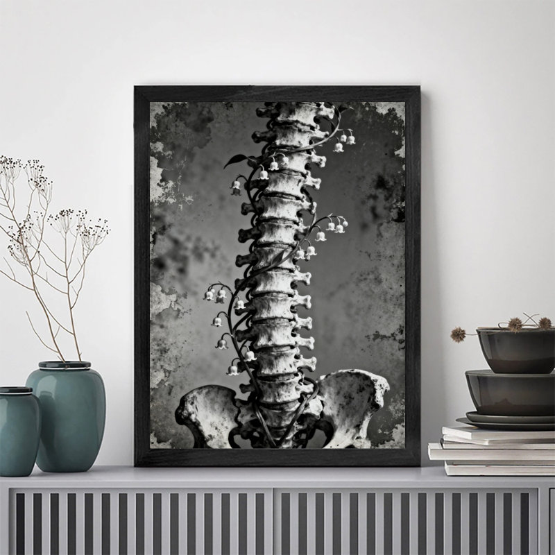 Reproduction d'art encadrée noire rétro, "The cloche orchidée" autour de l'os, H 25 po x l 17 po