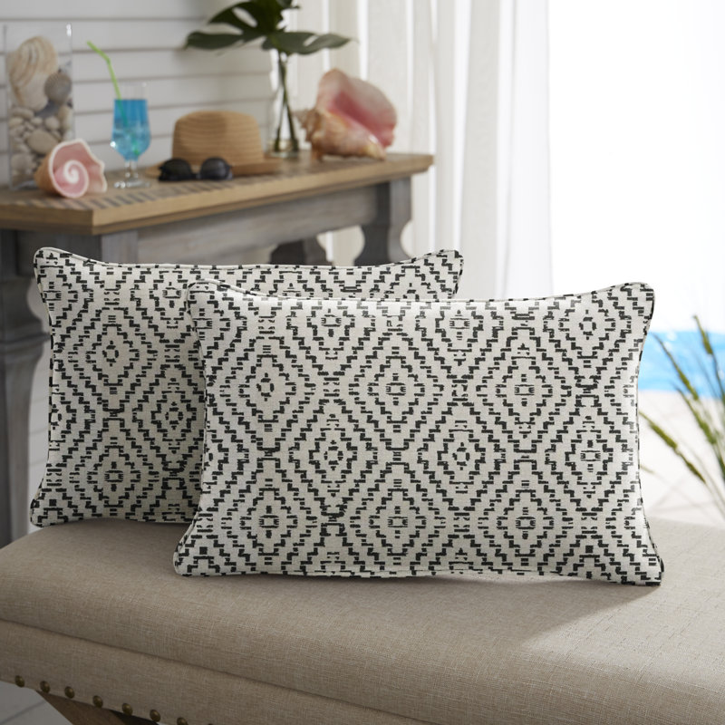 New Sunbrella 2023 Sunbrella® Outdoor Reversible Throw Pillow, 14" x 24", Gray Geometric