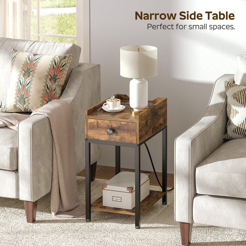 Narrow End Table with Wireless Charging Station and Storage