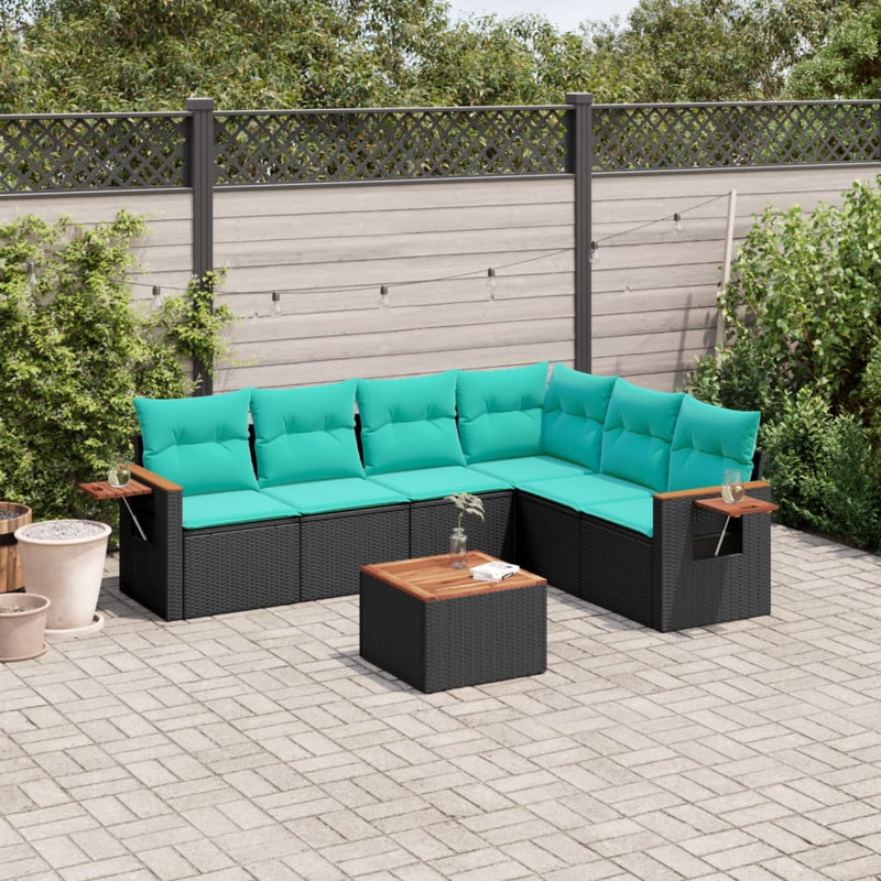  Ensemble de canapé de patio 7 pièces avec coussins en rotin de polyester noir (États-Unis seulement)