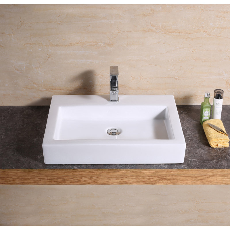 Luxier 24-1/4 in. Rectangular White Ceramic Bathroom Vessel Sink Above Counter