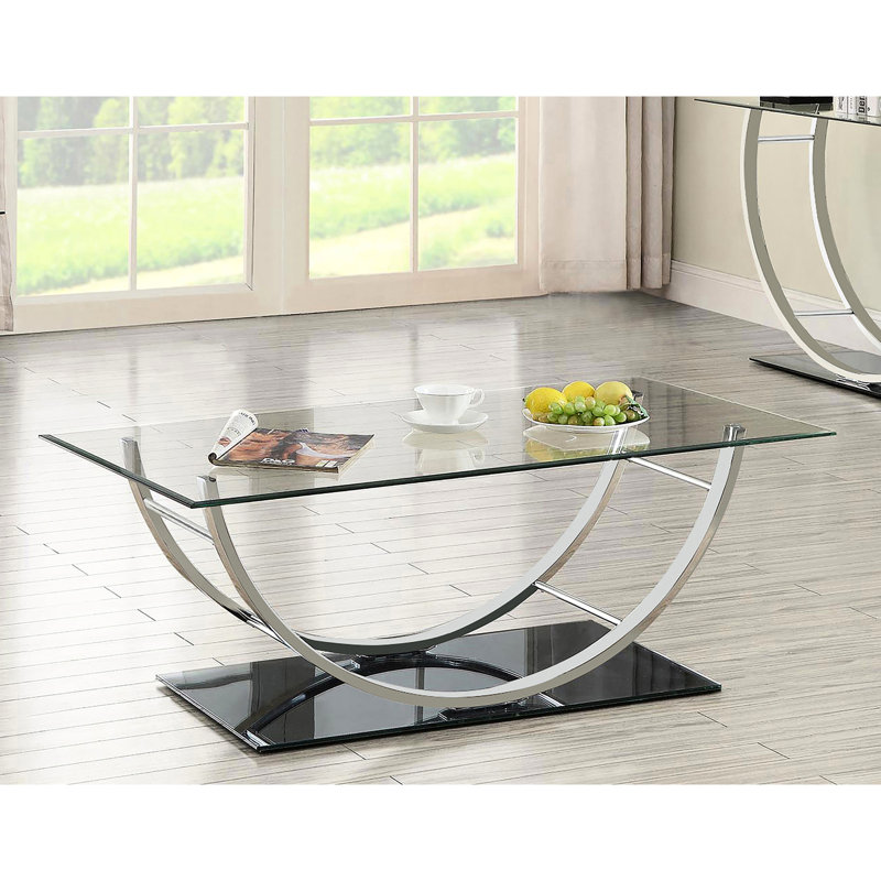 , Verre, Rectangulaire, En U, Table basse, Facile d'entretien, Optimisation de l'espace de travail, Plateau en verre à réglages modernes, Conception courbée lisse, Confort, Esthétique, Espaces de vie contemporains
