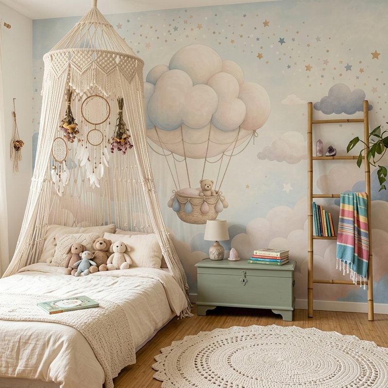 Décoration murale en forme de montgolfière, 100 po x 96 po, Non tissé