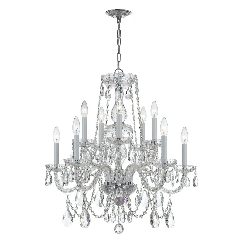 Wehr 10 - Light Glass Dimmable Classic / Traditional Chandelier, Majestic Wood Polished/Chrome