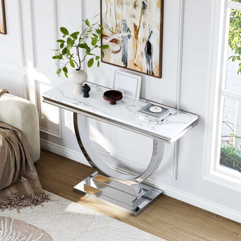 Jakeveon 46.85'' Console Table, White, Silver