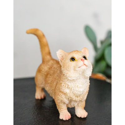 Realistic Curious Feline Orange Tabby Munchkin Cat Kitten Mini Figurine
