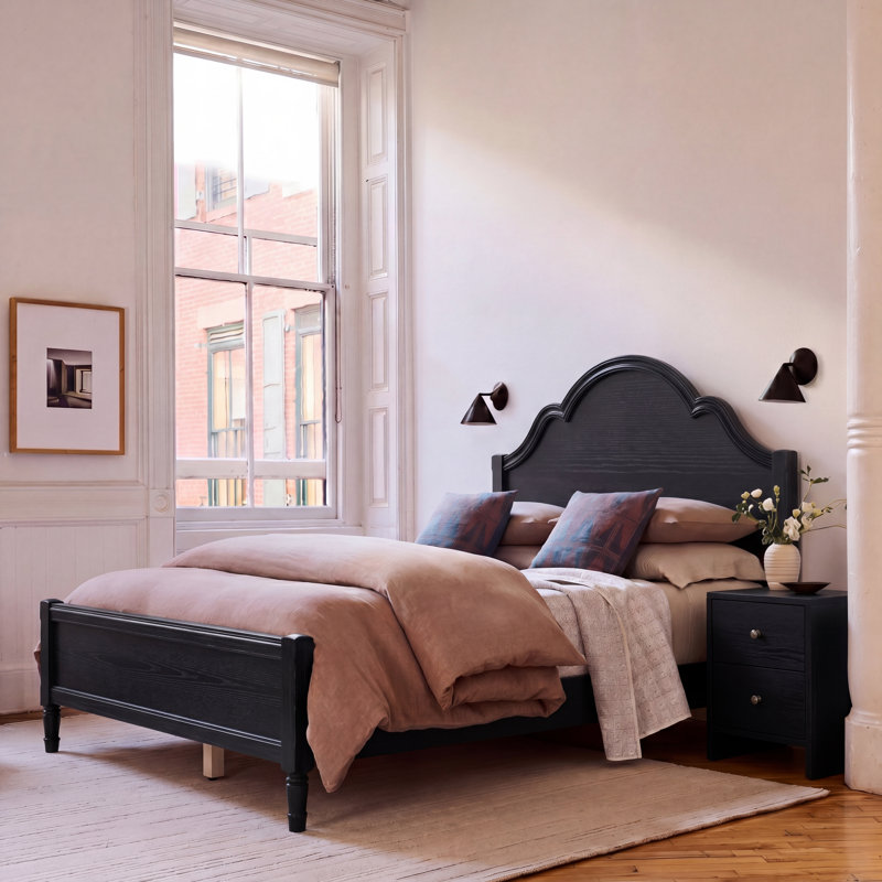 Queen Size Wood Platform Bed with Headboard and Footboard, Walnut, Full, Black