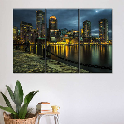 «Boston Skyline At Night», reproduction d'art sur toile