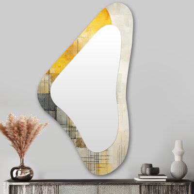 Lauren, panneaux solaires jaunes, collage au soleil IV - Collages abstraits, miroir mural décoratif asymétrique, grand miroir de forme unique jaune, impression sur métal