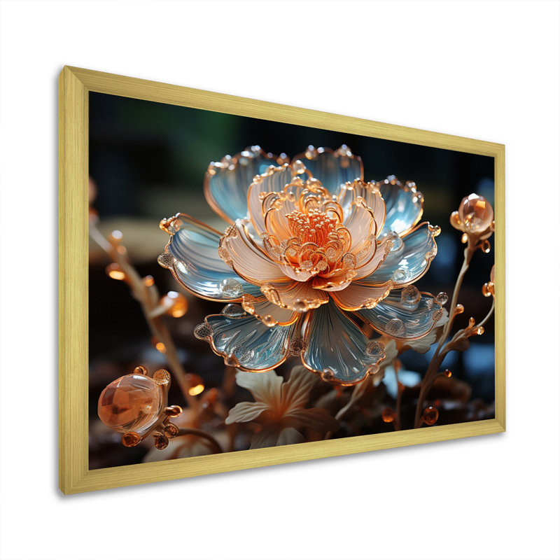 Peach Flower Crystal I On Canvas Print, 34" H x 44" W x 1" D, Gold Single Picture Framed