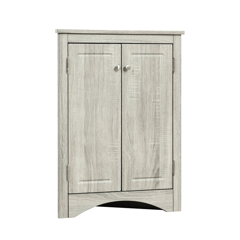 Triangle Cabinet With Adjustable Shelves - Oak Finish Eye-Catching, Rustic Gray