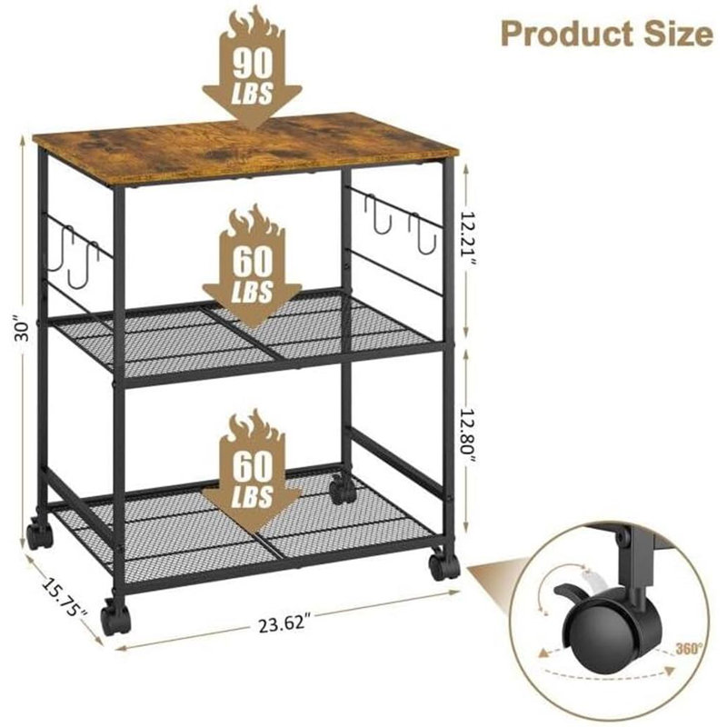 Rolling Kitchen Microwave Cart, 3 Tier Microwave Table Stand With Storage, Kitchen Utility Cart On Lockable Wheels, Small Coffee Cart Shelf Rack Organizer For Living Room Office, Balcony