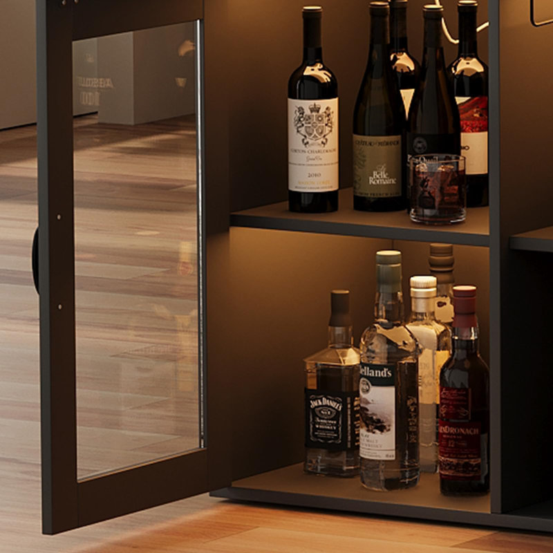 Armoire à vin multifonctionnelle avec éclairage à DEL, supports à vin, rangement en verre, support électrique et rangement pour outils pour la cuisine ou la salle à manger