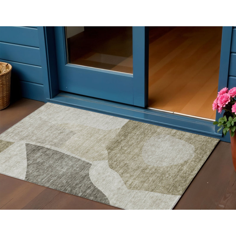 Tapis intérieur lavable abstrait 3 pi x 5 pi brun