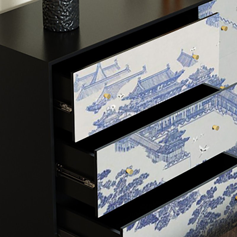 53.1in Six-drawer Sideboard, Black/Blue