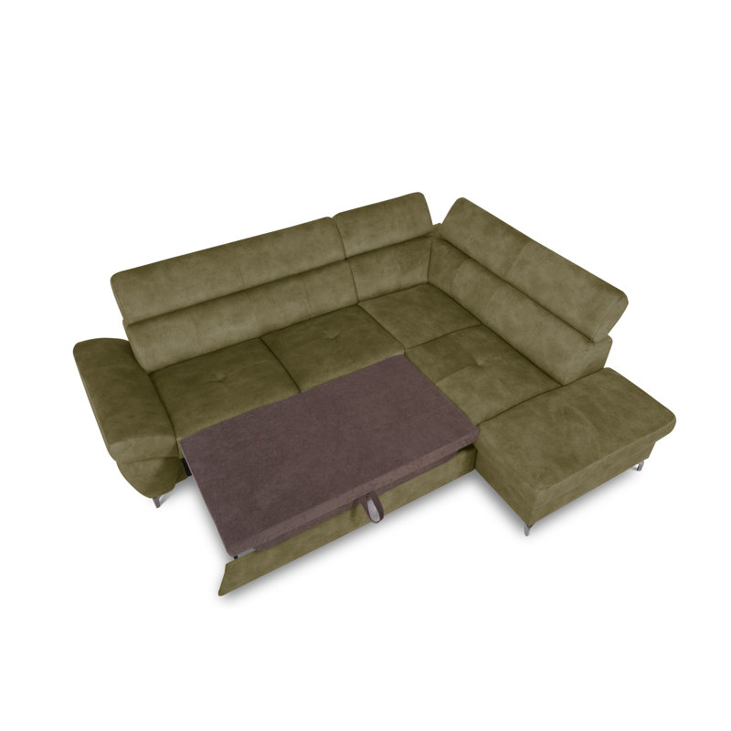 MONTANA Fabric Corner Sofa with Sleeping Function and Storage and Adjustable Headrests, Green, Right Hand Facing
