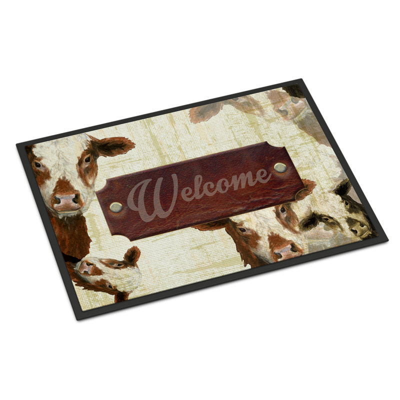 Paillasson d’intérieur antidérapant de vache welcome de derica, Rectangle 1 pi 6 po x 2 pi 3 po