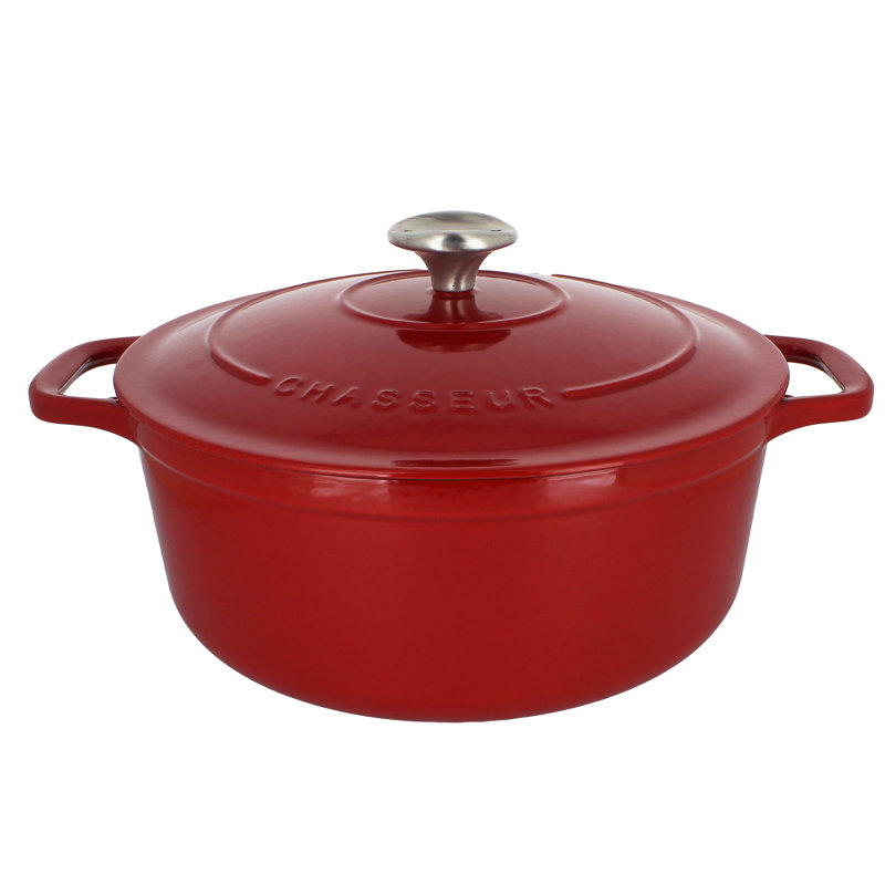 Red Enameled Cast Iron 2.6 Quart Oval Braiser with Lid