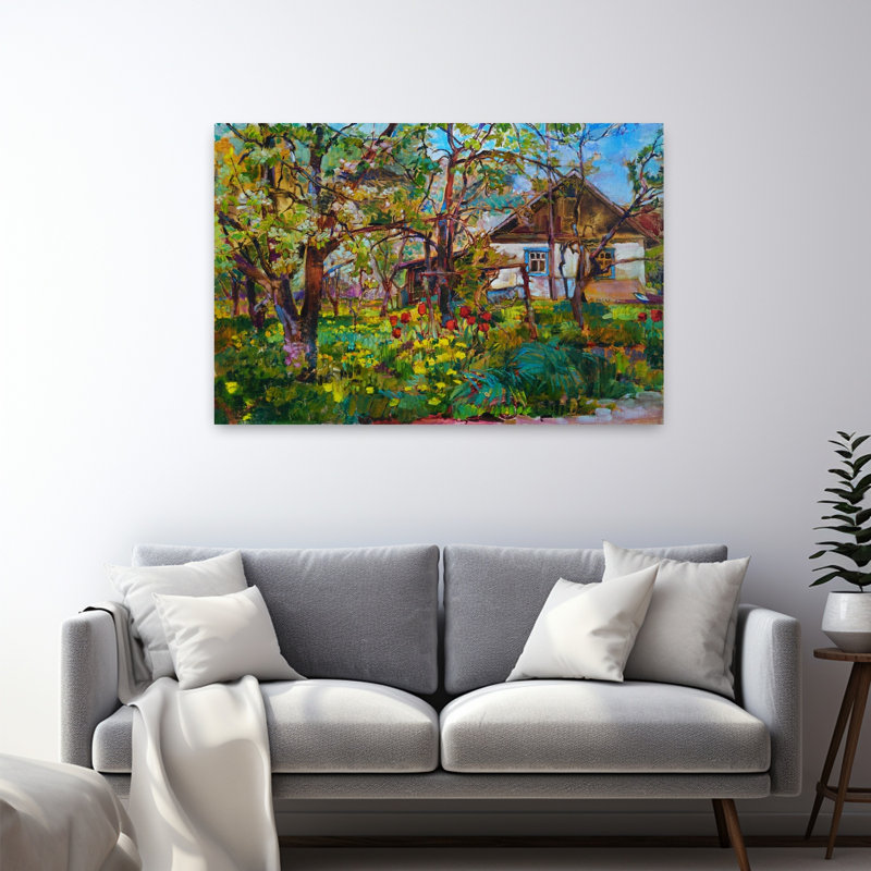 Art mural arbre en fleurs abstrait, H 32 po x l 48 po