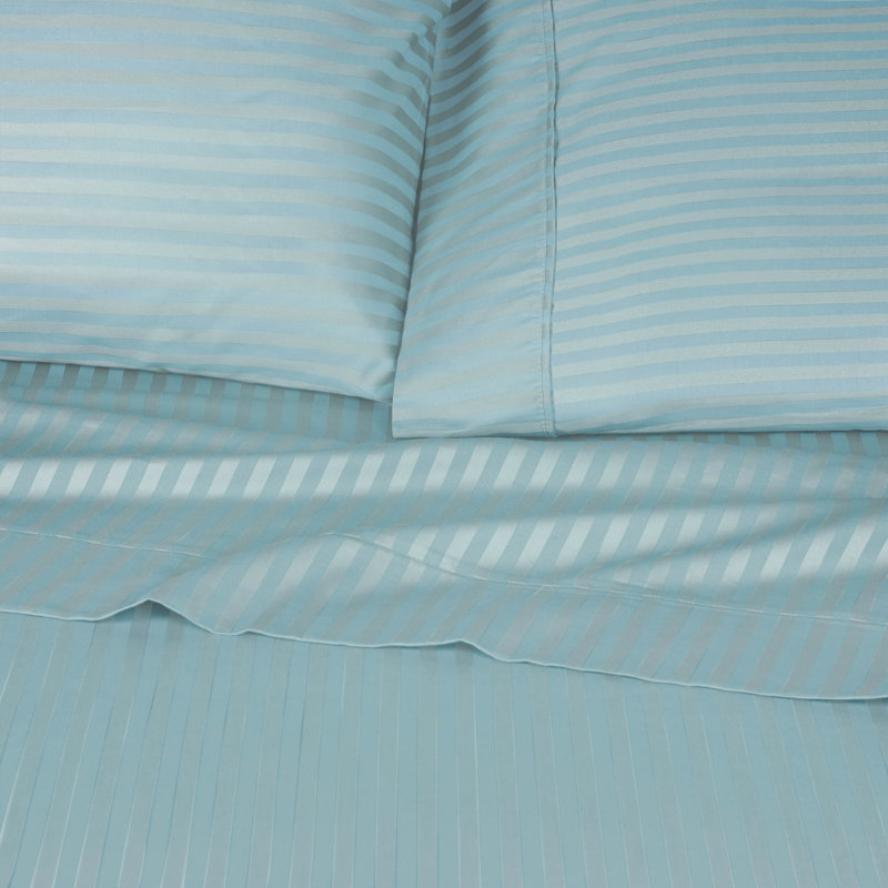 Ensemble de draps en coton 400 fils Gisla , Bleu clair, Ensemble de draps pour très grand lit avec 2 taie