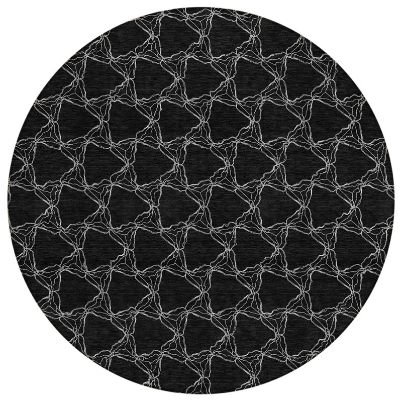 Tapis rond noir et blanc 8 po