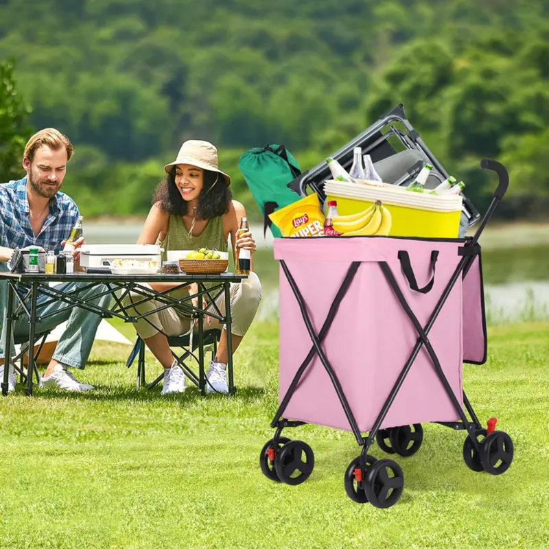 Chariot de rangement pliant polyvalent - capacité de 120 lb, roues pivotantes à 360 ° pour faciliter les manœuvres, idéal pour l'extérieur, le camping, le magasinage et la maison
