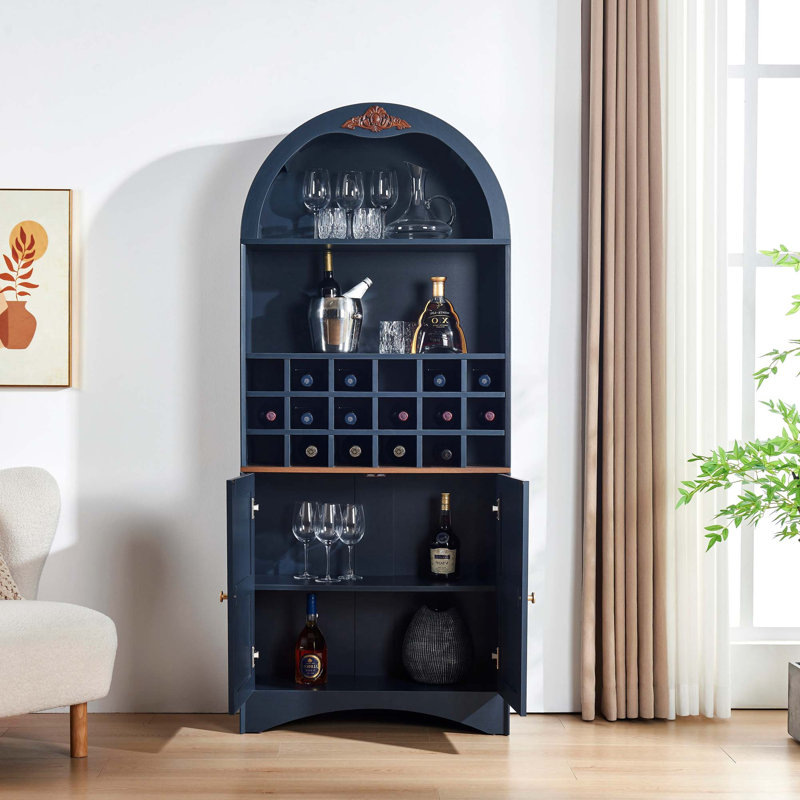 Armoire à vin arquée polyvalente avec support amovible et rangement réglable, Bleu