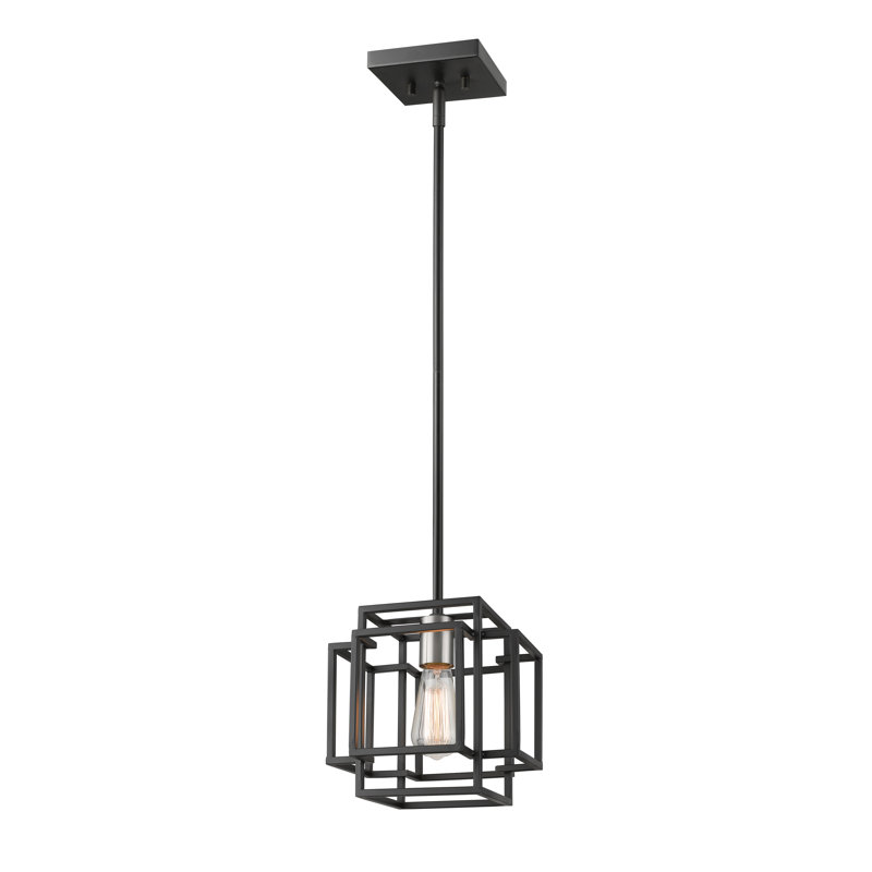 Luminaire suspendu carré à 1 lumière Orona, Noir / Nickel Brossé