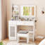 Meuble-lavabo 40 po avec miroir lumineux à DEL et station de charge, bureau de meuble-lavabo avec tiroirs et tablettes