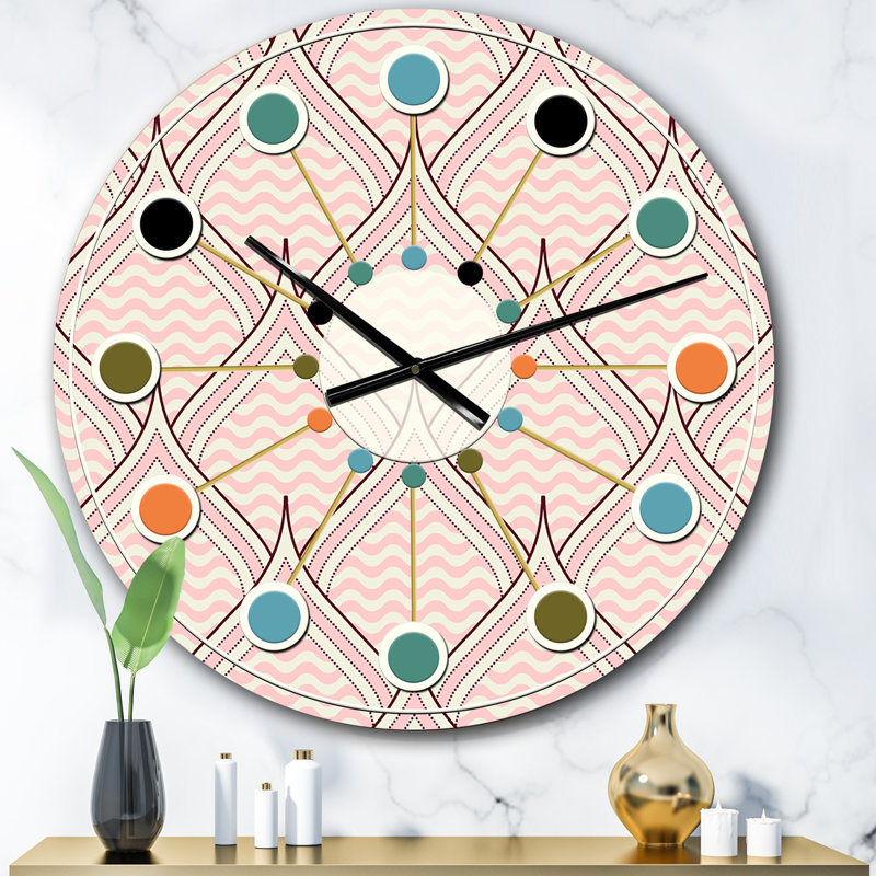 Ornement rétro avec éléments décoratifs - horloge murale moderne Mid-Century, Surdimensionné