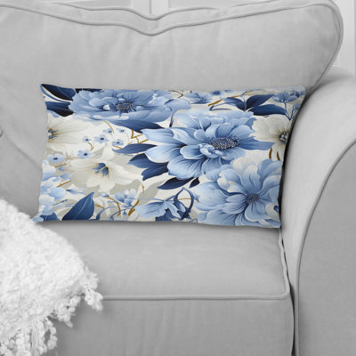 Motif floral victorien bleu et blanc - Coussin décoratif imprimé floral