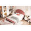 Bean Paste Red Velvet Upholstered Bed - Flower Pattern Headboard, Build, Extra Support Slats, Easy Assembly Full Size Headboard Upholstered, Red, Stable Wood Support, Airy Mattress Design-1147112916-1147112919