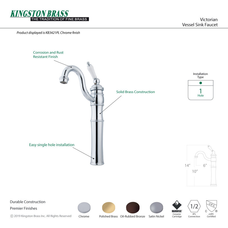 Robinet pour vasque à poignée simple 1 trou Kingston Brass Victorian, Nickel brossé