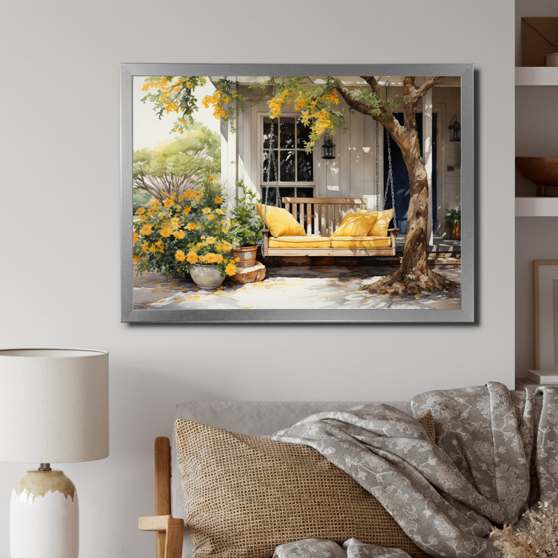 Maryory Farmhouse Yellow Country Comfort III - ferme, art mural, H 24 po x l 32 po, Cadre photo unique, Argent argent