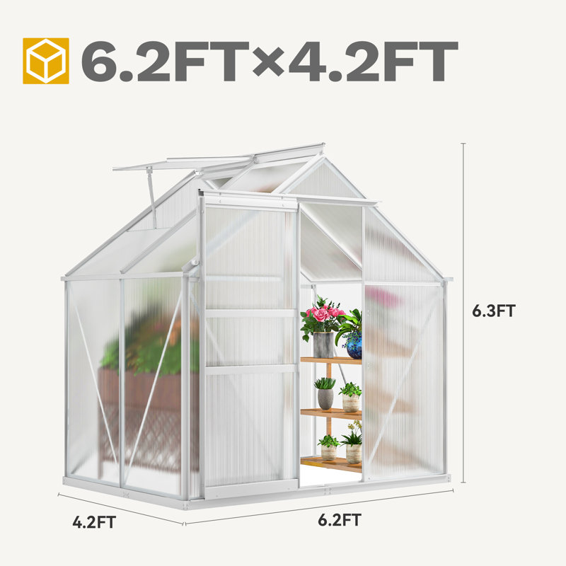 Balconera Greenhouse With Aluminum Frame, PC Panels, Silver, 76.8"H x 74.4"W x 74.4"D