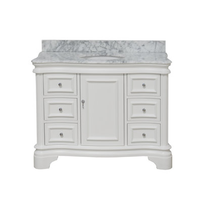 Twain 48" Single Bathroom Vanity Set with White Cabinet and Carrara Marble Countertop