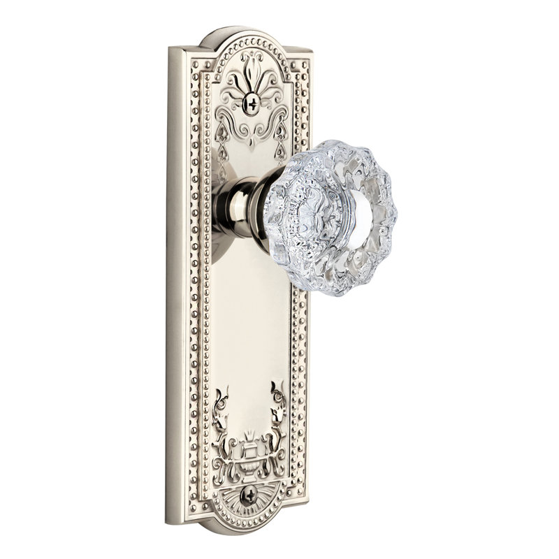 Grandeur Parthenon Plate Privacy with Versailles Crystal Door Knob, Polished Nickel, 2 3/8"