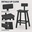 Ensemble de 2 tabourets de bar avec dossier, 74 cm (29 pouces), idéal pour îlot de cuisine ou bar, aspect bois texturé noir, siège et repose-pieds incurvés, gain de place pour l'intérieur et l'extérieur.-1072220213