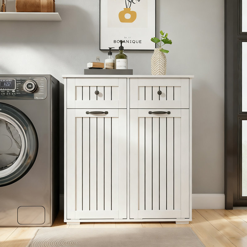Laundry Cabinet With 2 Removable Baskets And 2 Drawers, Perfect For Organized And Efficient Laundry Storage.
