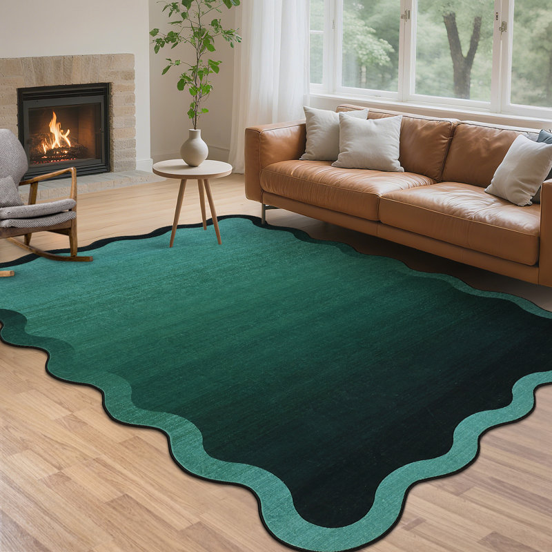 Tapis festonnés lavables pour le salon, la chambre et la salle de bain, Green, Rectangle 10' x 13'