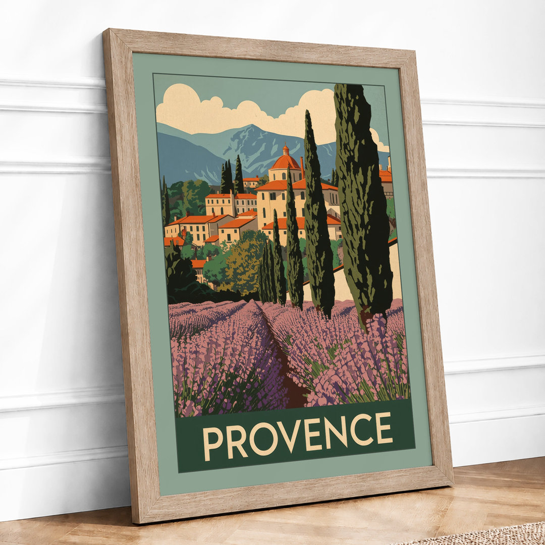 Provençal Villa and Lavender Fields Vintage - Framed Print