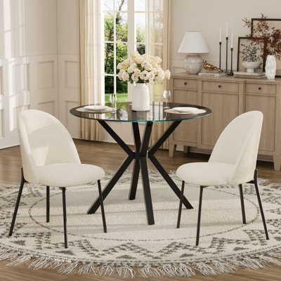 35.4-Inch Round Glass Dining Table Set With 2-4 Chairs, Modern Kitchen Dining Set For Small Spaces, Living Rooms, Apartments, And Bistros, Stylish Stainless Steel Base Dining Furniture Set