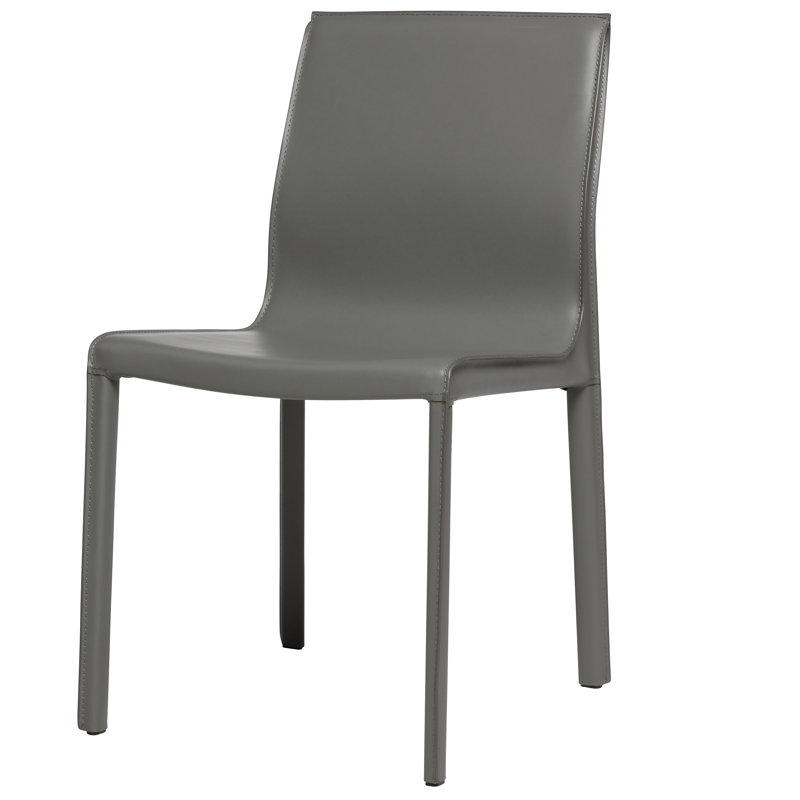 18'' H Genuine Leather Upholstered Metal Side Chair, Gray