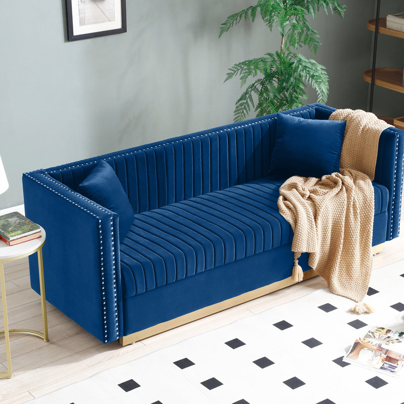 Velours bleu avec une silhouette épurée pour le salon - 2 pièces, canal vertical en velours, maison