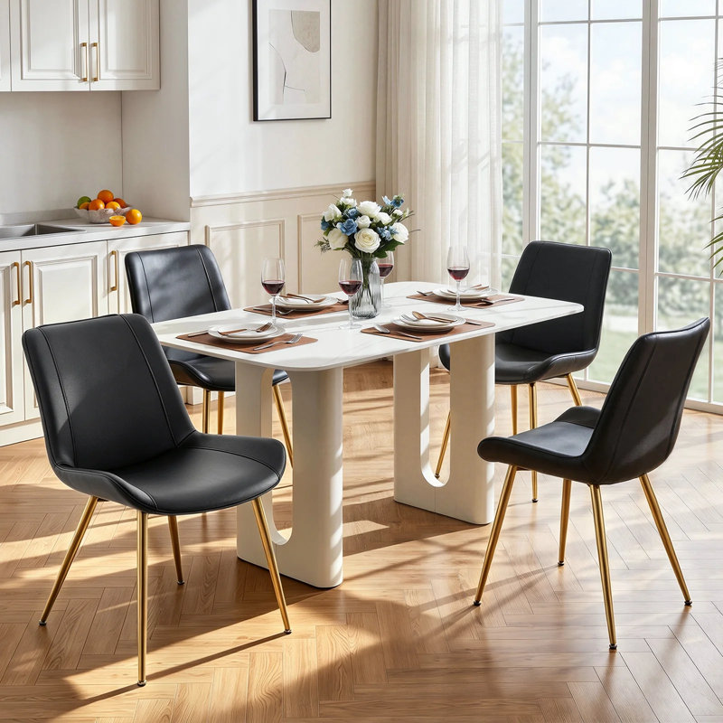 Modern Faux Leather Dining Chairs Set of 2, Upholstered Dining Side Chairs with Metal Legs, Comfort Backrest Chair For Kitchen Dining Room Cafe