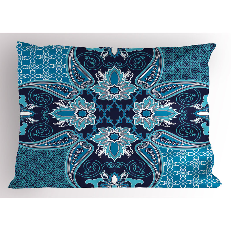 Indigo Sky Blue Moroccan Design Microfiber Pillow Shams