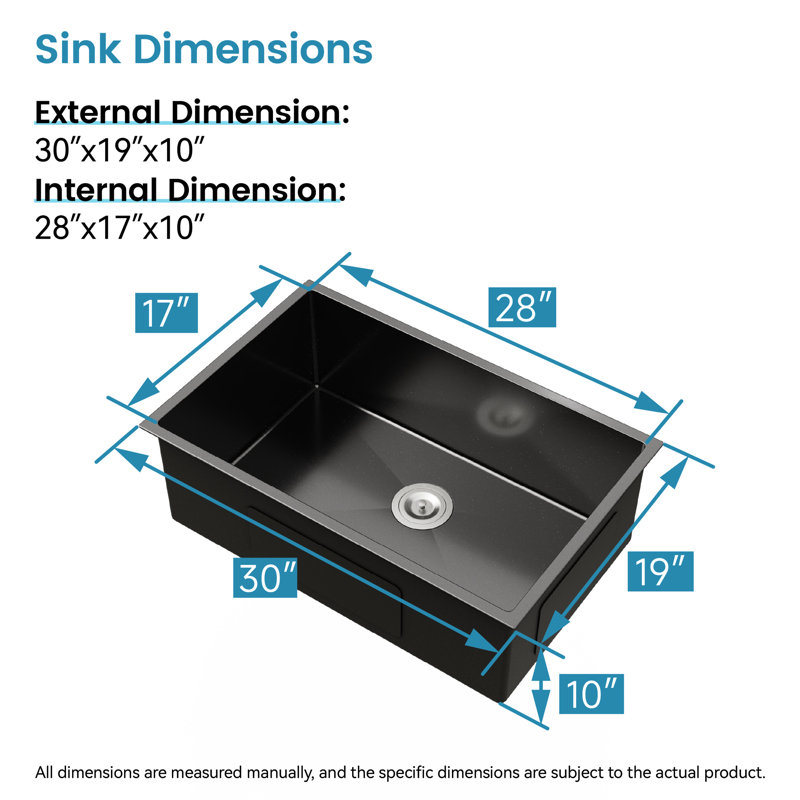 304 Stainless Steel Kitchen Sink 30" X 19" - Black Undermount Workstation With Stain- Finish Efficient Drainage System