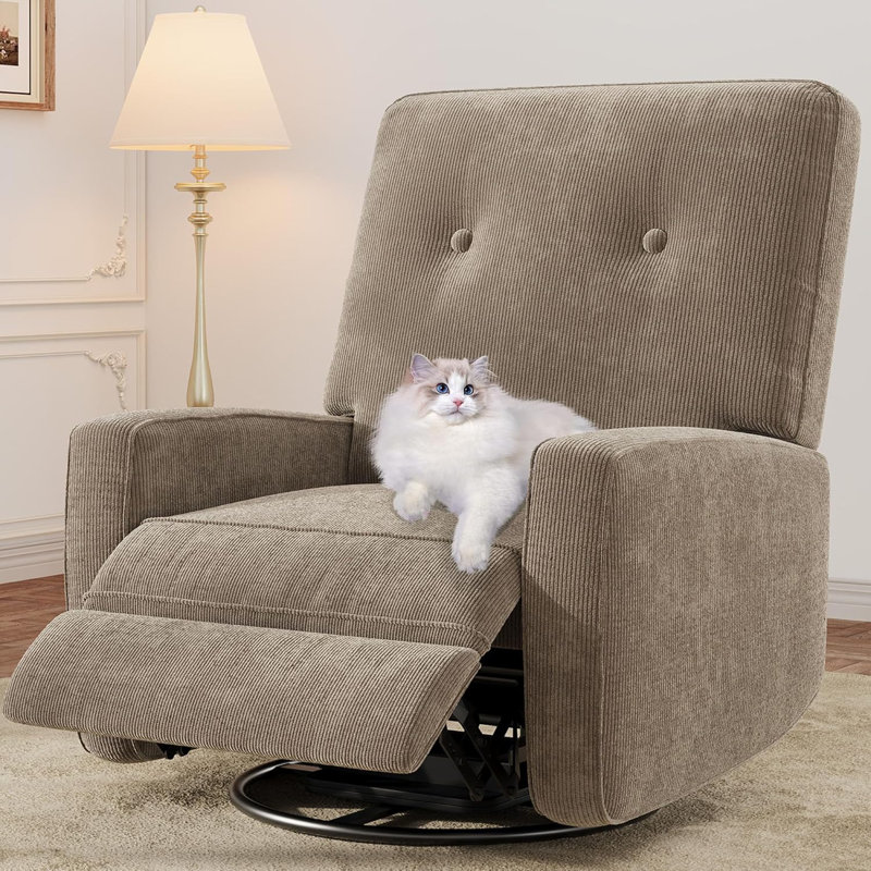 Oversized Swivel Rocker Recliner Chair, 360° Glider Recliner for Adults, Linen Upholstered Chair for Living Room, Ivory