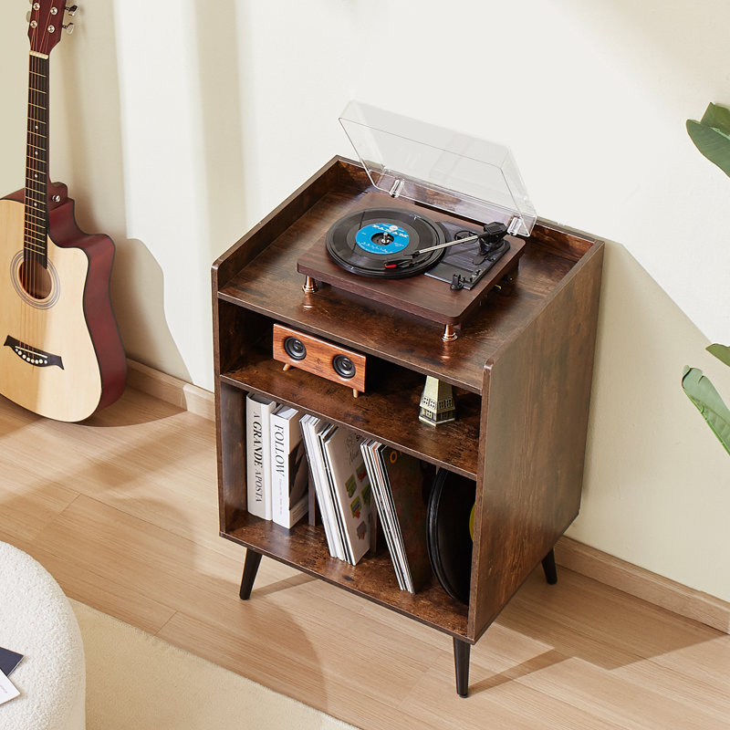 Platine tourne-disque en bois à 3 niveaux avec lumière DEL et ports USB