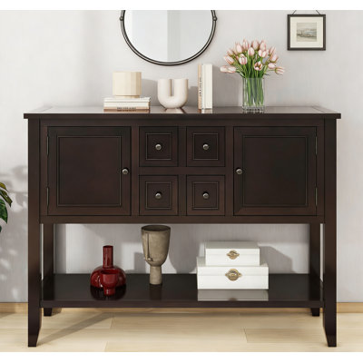 Ample console de rangement rétro avec quatre petits tiroirs et une tablette inférieure